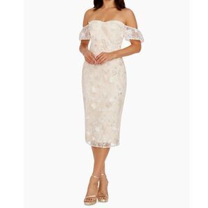 Dress the Population Cream Off-Shoulder Midi Dress. Wedding event dress